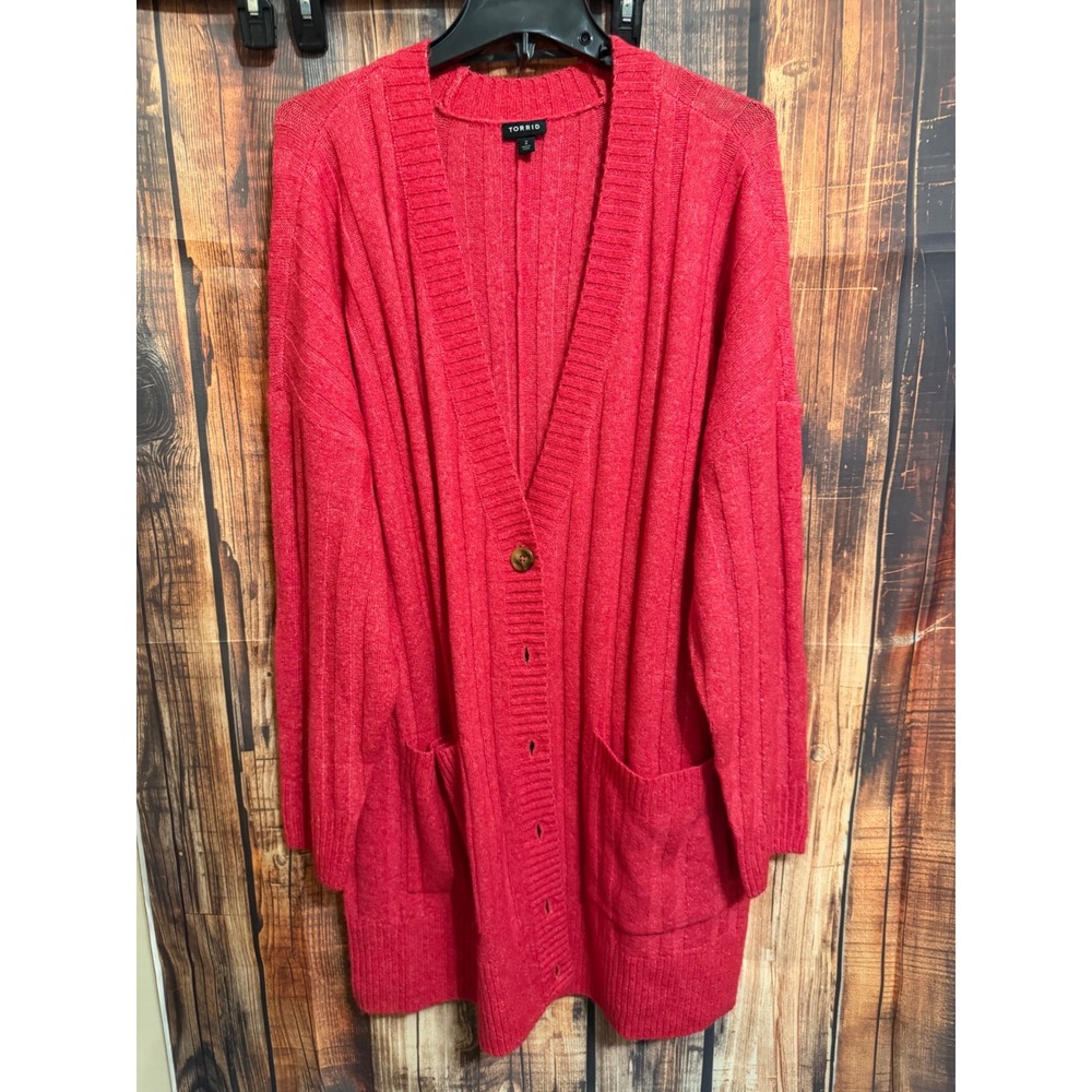 Torrid Women 2 Coral Pink Ribbed Knit Button Front Longline Cardigan Sweater